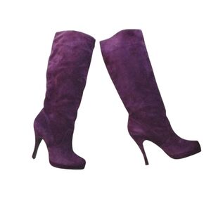 BCBGeneration Deep Purple Suede Knee High Platform Boots Tall Heeled Boots 10 B